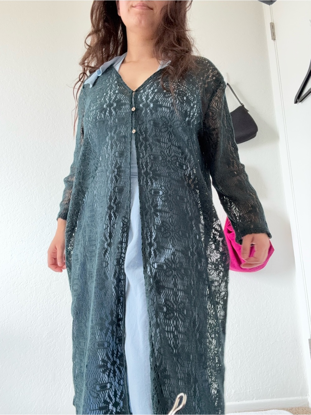 Dark Green Sheer Lace Cardigan Maurices Women’s L Floral 90s Style Whimsigoth